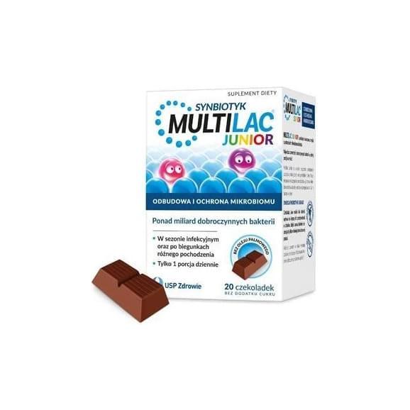 Multilac Junior Synbiotyk, czekoladki bez cukru, 20 szt. Multilac Junior Synbiotyk, czekoladki bez cukru, 20 szt. - zdjęcie produktu