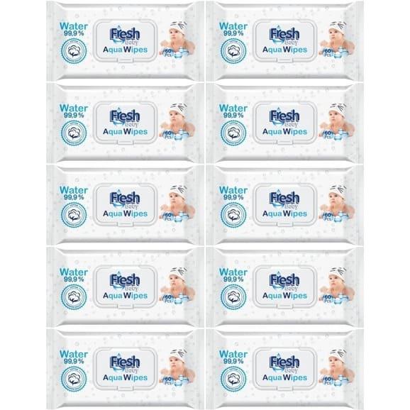 Aqua Wipes Fresh Baby chusteczki nasączone czystą wodą, pakiet 60 szt. x 10 - zdjęcie produktu