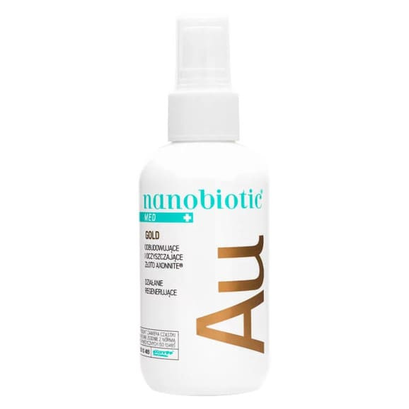 Nanobiotic Med Gold, regeneracja i łagodzenie skóry podrażnionej, spray, 150 ml Nanobiotic Med Gold, regeneracja i łagodzenie skóry podrażnionej, spray, 150 ml - zdjęcie produktu