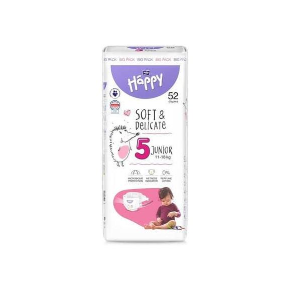 Bella Happy Soft & Delicate, pieluszki, rozmiar 5 Junior 11-18 kg, 52 szt. Bella Happy Soft & Delicate, pieluszki, rozmiar 5 Junior 11-18 kg, 52 szt. - zdjęcie produktu