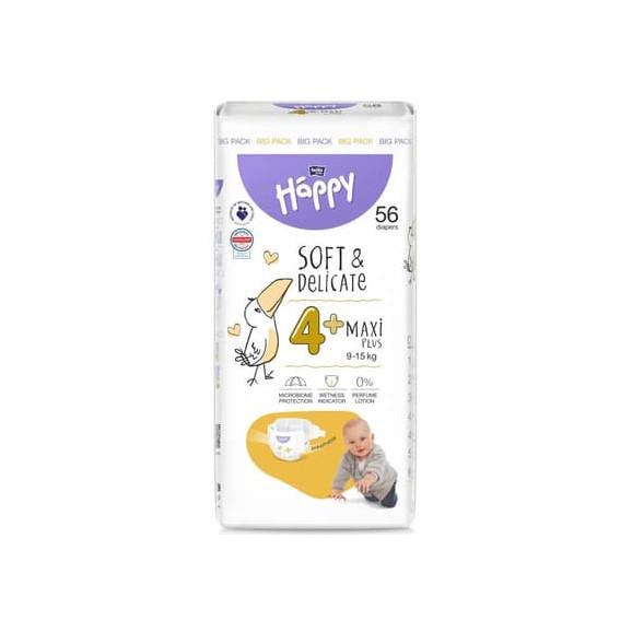 Bella Happy Soft & Delicate, pieluszki, rozmiar 4+ Maxi Plus 9-15 kg, 56 szt. - zdjęcie produktu