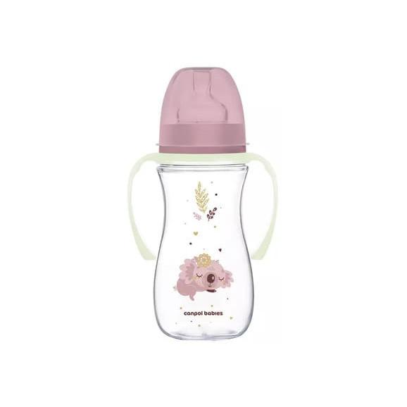 Canpol Babies Easy Start, butelka szeroka antykolkowa, 12 m+, Sleepy Koala różowa, 300 ml - zdjęcie produktu