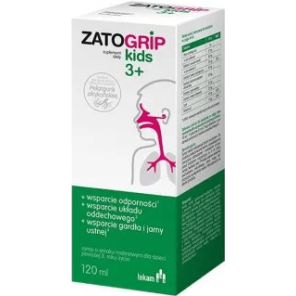 Zatogrip kids 3+, syrop o smaku malinowym, 120 ml - zdjęcie produktu