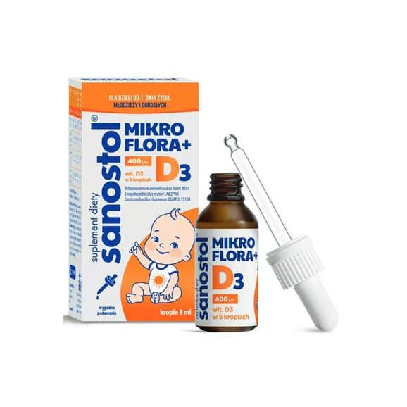 Sanostol Mikroflora + D3, krople, 8 ml - zdjęcie produktu