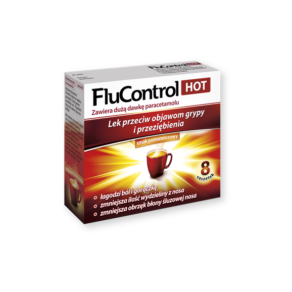 FluControl Hot (1000 mg + 10 mg + 4 mg)/5,5 g, 8 saszetek FluControl Hot (1000 mg + 10 mg + 4 mg)/5,5 g, 8 saszetek - zdjęcie produktu