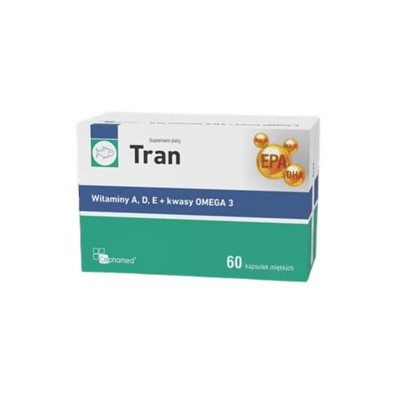 Tran, witaminy A,D,E+ kwasy omega 3, kapsułki, 60 szt. - zdjęcie produktu