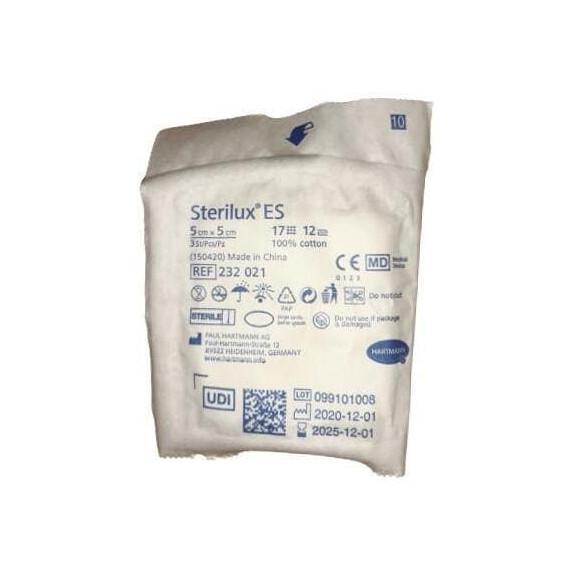 Sterilux ES, kompresy jałowe z gazy, 17-nitkowe, 12 warstwowe, 5 x 5 cm, 3 szt. - zdjęcie produktu