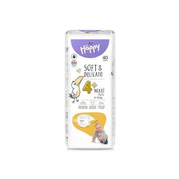 Bella Happy Soft & Delicate, pieluszki, rozmiar 4+ Maxi Plus 9-15 kg, 40 szt. - zdjęcie produktu