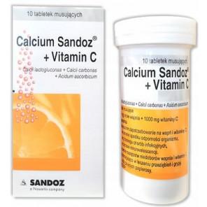 Calcium Sandoz + Vitamina C, smak pomarańczowy, tabletki musujące, 10 szt. - zdjęcie produktu
