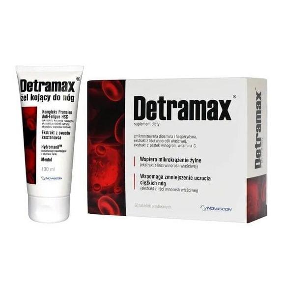 Detramax, tabletki, 60 szt. + Detramax, kojący żel do nóg, 100 ml - zdjęcie produktu