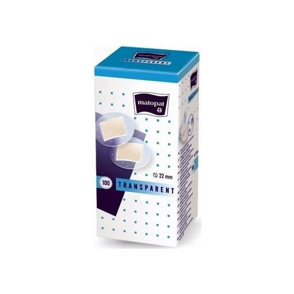 Matopat Transparent, plastry z opatrunkiem, dyskretne, okrągłe, 22 mm, 100 szt. Matopat Transparent, plastry z opatrunkiem, dyskretne, okrągłe, 22 mm, 100 szt. - zdjęcie produktu