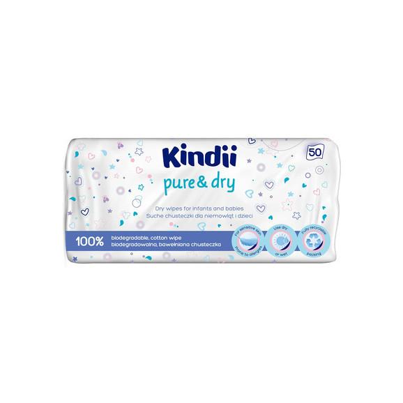 Cleanic Kindii Pure & Dry, suche chusteczki dla niemowląt i dzieci, 50 szt. - zdjęcie produktu