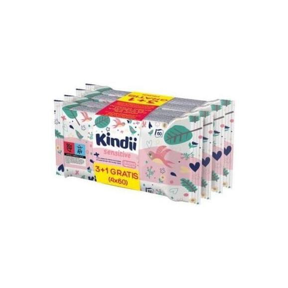 Cleanic Kindii Sensitive, chusteczki nawilżane dla niemowląt i dzieci, 4 x 60 szt. - zdjęcie produktu