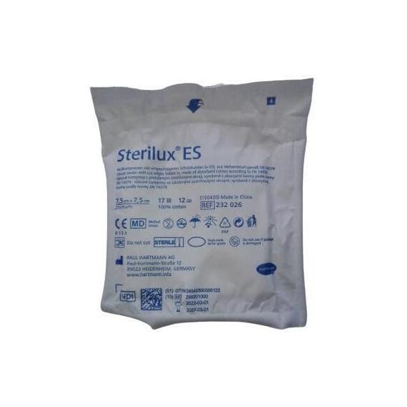Sterilux ES, kompresy jałowe z gazy, 17-nitkowe, 12-warstwowe 7,5 cm x 7,5 cm, 3 szt. - zdjęcie produktu