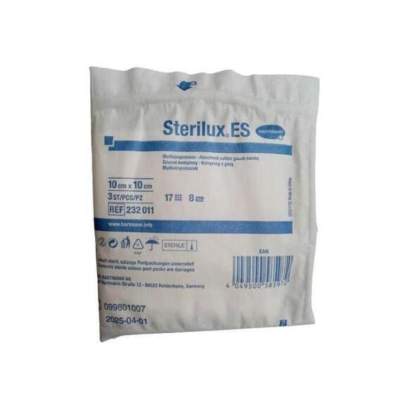 Sterilux ES, kompresy jałowe z gazy, 17-nitkowe, 8-warstwowe 10 cm x 10 cm, 3 szt. Sterilux ES, kompresy jałowe z gazy, 17-nitkowe, 8-warstwowe 10 cm x 10 cm, 3 szt. - zdjęcie produktu