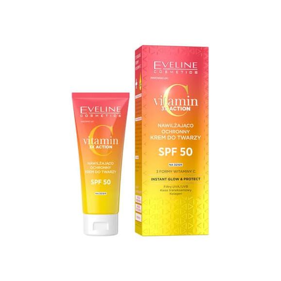 Eveline Cosmetics Vitamin C 3x Action, nawilżająco-ochronny krem do twarzy, SPF 50, 30 ml Eveline Cosmetics Vitamin C 3x Action, nawilżająco-ochronny krem do twarzy, SPF 50, 30 ml - zdjęcie produktu