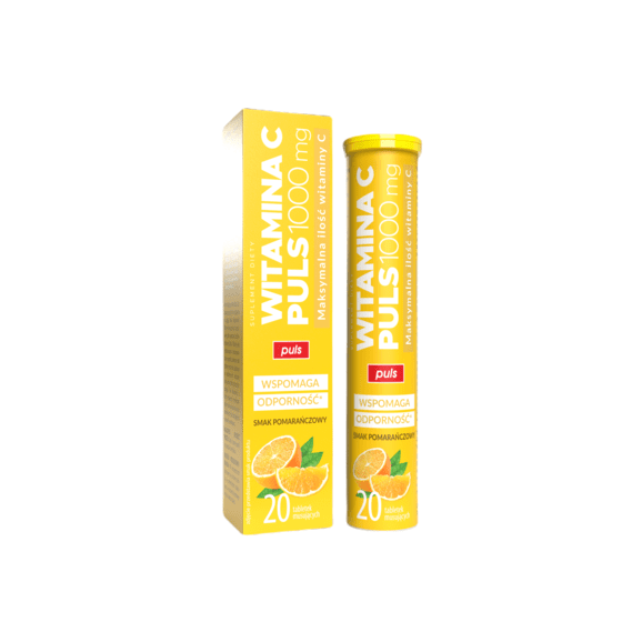 Witamina C Puls 1000 mg, tabletki musujące, smak pomarańczowy, 20 szt. Witamina C Puls 1000 mg, tabletki musujące, smak pomarańczowy, 20 szt. - zdjęcie produktu