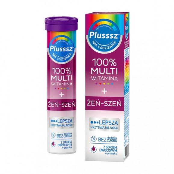 Plusssz 100% Multiwitamina + Żeń-Szeń, tabletki musujące, 20 szt. - zdjęcie produktu