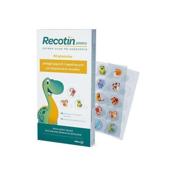 Recotin, plastry łagodzące ukąszenia owadów, 30 szt. Recotin, plastry łagodzące ukąszenia owadów, 30 szt. - zdjęcie produktu
