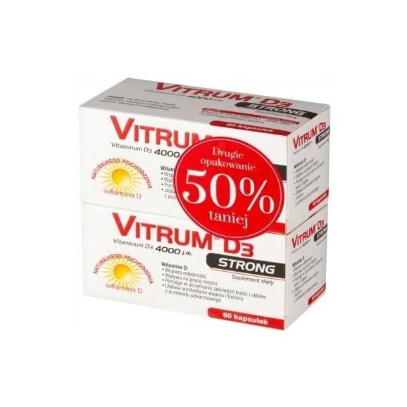 Vitrum D3 Strong 4000 j.m., kapsułki, 2 x 60 szt. Vitrum D3 Strong 4000 j.m., kapsułki, 2 x 60 szt. - zdjęcie produktu