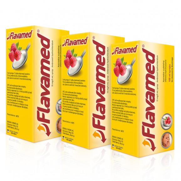 3x Flavamed, syrop, (15 mg / 5 ml), 100 ml 3x Flavamed, syrop, (15 mg / 5 ml), 100 ml - zdjęcie produktu