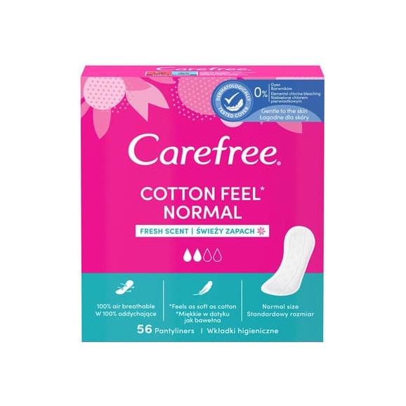Carefree Cotton Feel Normal Fresh Scent, wkładki higieniczne, 56 szt. - zdjęcie produktu
