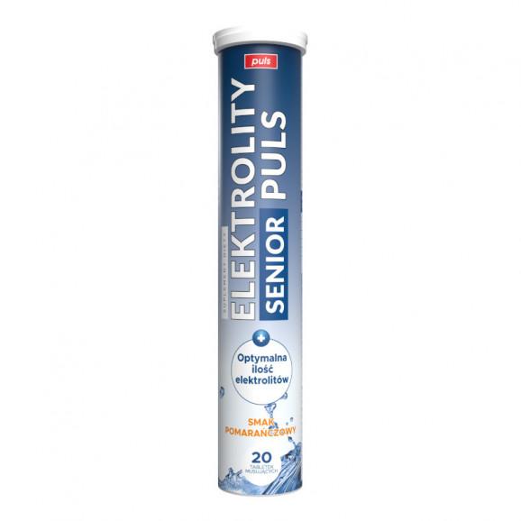 Elektrolity Senior Puls, smak pomarańczowy, tabletki musujące, 20 tabletek Elektrolity Senior Puls, smak pomarańczowy, tabletki musujące, 20 tabletek - zdjęcie produktu
