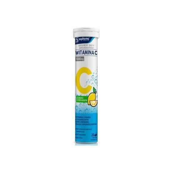 Sopharma Witamina C 1000 mg, tabletki musujące, smak cytrynowy, 20 szt. - zdjęcie produktu