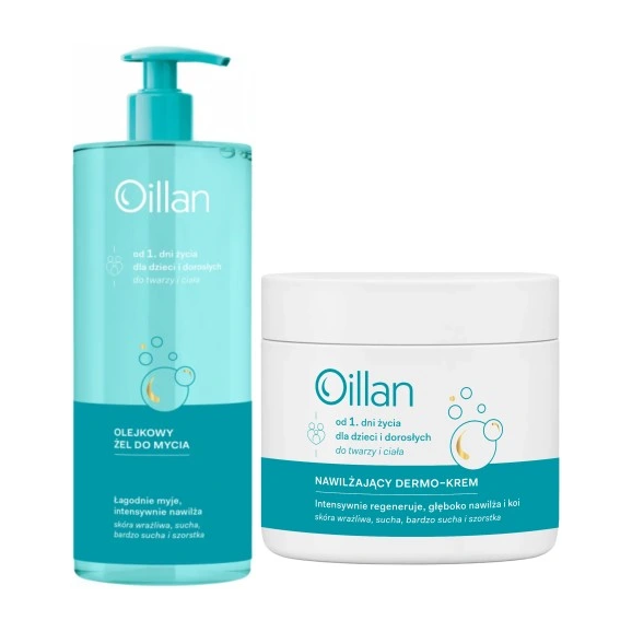 Oillan, olejkowy żel do mycia, 750ml + nawilżający dermo-krem, 500ml + torba - zdjęcie produktu