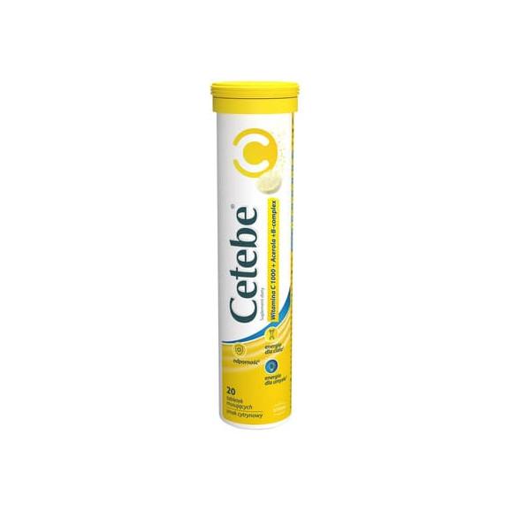 Cetebe Witamina C 1000 + Acerola + B-complex, smak cytrynowy, tabletki musujące, 20 szt. Cetebe Witamina C 1000 + Acerola + B-complex, smak cytrynowy, tabletki musujące, 20 szt. - zdjęcie produktu
