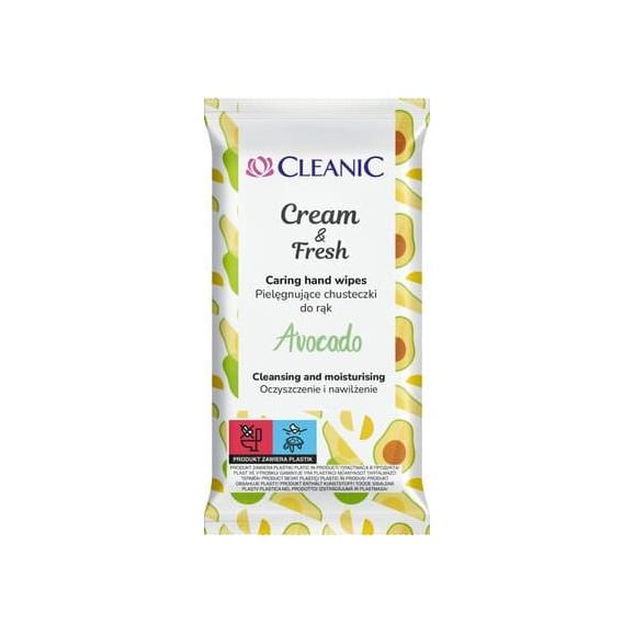 Cleanic Cream & Fresh, pielęgnujące chusteczki do rąk, Avokado, 15 szt. - zdjęcie produktu