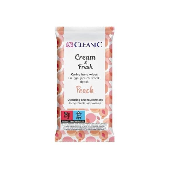 Cleanic Cream & Fresh, pielęgnujące chusteczki do rąk, Peach, 15 szt. Cleanic Cream & Fresh, pielęgnujące chusteczki do rąk, Peach, 15 szt. - zdjęcie produktu