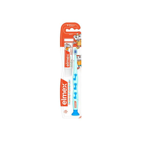 Elmex, szczoteczka do zębów dla dzieci od 0 do 3 lat, Soft + pasta do zębów 12 ml, 1 szt. - zdjęcie produktu