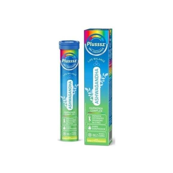 Plusssz Ashwagandha 100% Harmonia Complex, smak trawa cytrynowa, tabletki musujące, 24 szt. - zdjęcie produktu