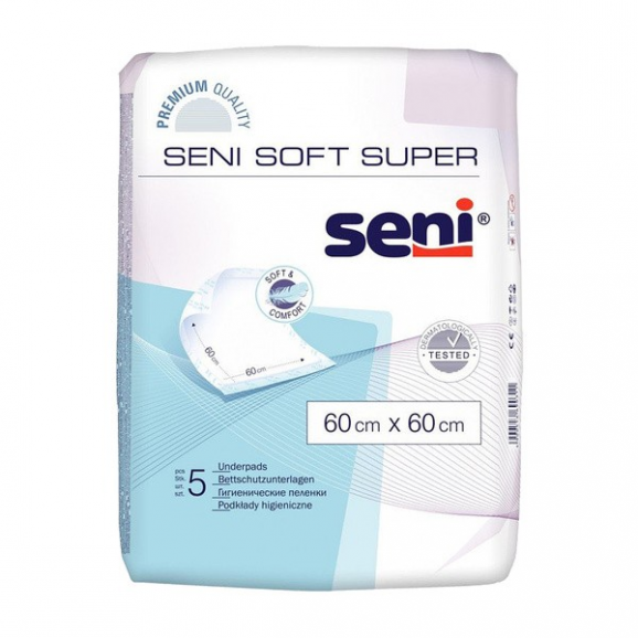 Seni Soft Super, podkłady higieniczne, 60 cm x 60 cm, 5 szt. Seni Soft Super, podkłady higieniczne, 60 cm x 60 cm, 5 szt. - zdjęcie produktu