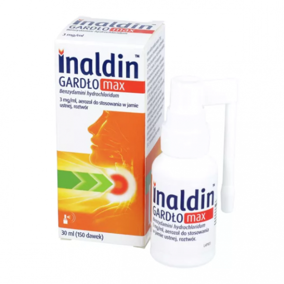 Inaldin Gardło 1,5 mg/ml, aerozol do stosowania w jamie ustnej, 30 ml Inaldin Gardło 1,5 mg/ml, aerozol do stosowania w jamie ustnej, 30 ml - zdjęcie produktu