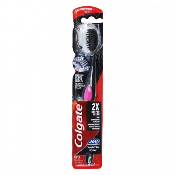 Colgate 360 Charcoal Black, szczoteczka do zębów, Medium, 1 szt. - zdjęcie produktu