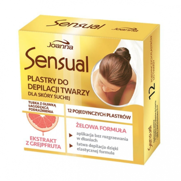 Joanna Sensual, plastry do depilacji twarzy z grejpfrutem, skóra sucha, 12 szt. - zdjęcie produktu