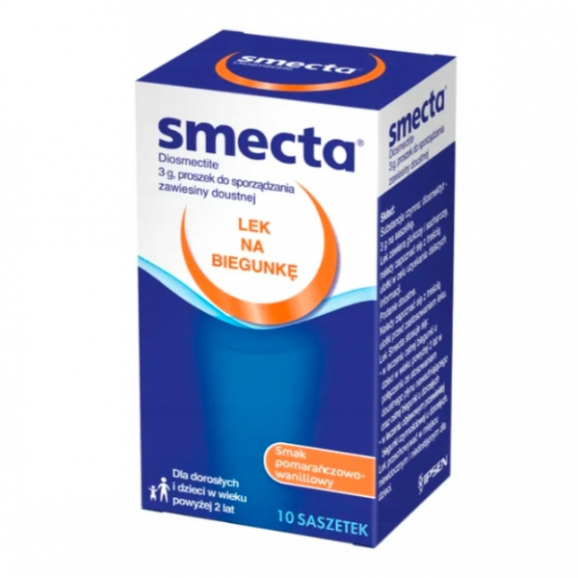 Smecta, proszek w saszetkach, smak pomarańczowo-waniliowy, 3g, 10 szt. Smecta, proszek w saszetkach, smak pomarańczowo-waniliowy, 3g, 10 szt. - zdjęcie produktu