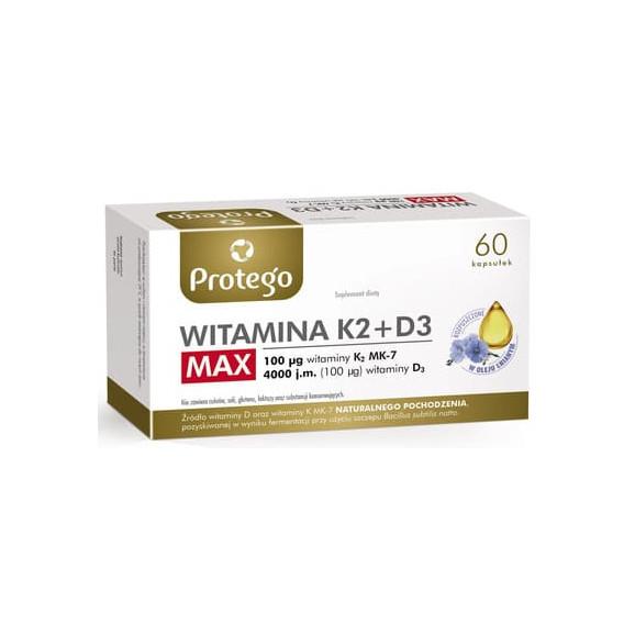 Protego Witamina K2+D3 Max, kapsułki, 60 szt. Protego Witamina K2+D3 Max, kapsułki, 60 szt. - zdjęcie produktu
