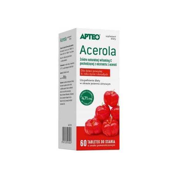 Apteo Acerola, smak pomarańczowy, pastylki do ssania, 60 szt. Apteo Acerola, smak pomarańczowy, pastylki do ssania, 60 szt. - zdjęcie produktu
