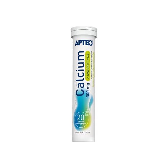 Apteo Calcium 300 mg z kwercetyną, smak pomarańczowy, tabletki musujące, 20 szt. - zdjęcie produktu
