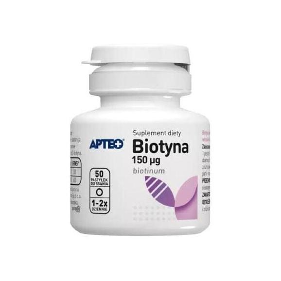 Apteo Biotyna 150 µg, smak ananasowy, pastylki do ssania, 50 szt. - zdjęcie produktu