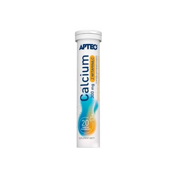 Apteo Calcium 300 mg z witaminą C, smak pomarańczowy, tabletki musujące, 20 szt. - zdjęcie produktu
