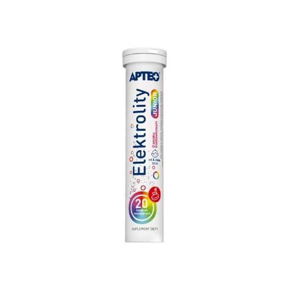 Apteo Elektrolity Junior, smak truskawkowy, tabletki musujące, 20 szt. - zdjęcie produktu