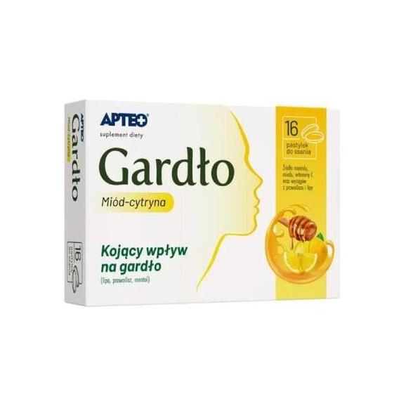 Apteo Gardło Miód-cytryna, pastylki do ssania, 16 szt. - zdjęcie produktu