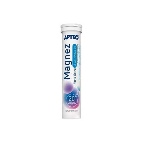 Apteo Magnez Forte Extra z witaminą B6, smak cytrynowy, tabletki musujące, 20 szt. Apteo Magnez Forte Extra z witaminą B6, smak cytrynowy, tabletki musujące, 20 szt. - zdjęcie produktu