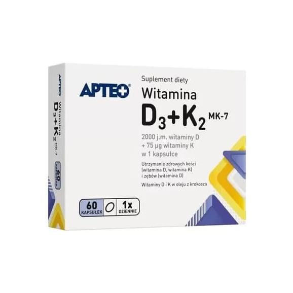 Apteo Witamina D3+K2 MK-7, kapsułki, 60 szt. Apteo Witamina D3+K2 MK-7, kapsułki, 60 szt. - zdjęcie produktu