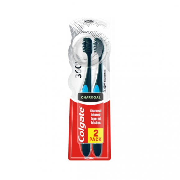 Colgate Charcoal 360, szczoteczka do zębów, Medium, 2 szt. - zdjęcie produktu