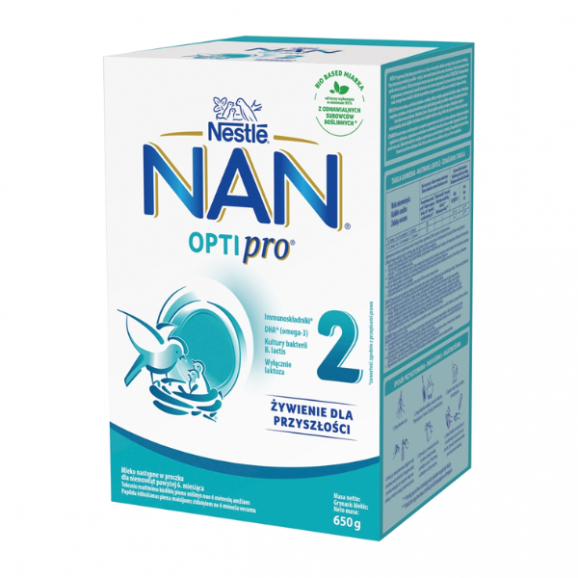 Nestle NAN Optipro 2, mleko następne dla niemowląt powyżej 6 miesiąca, proszek, 650 g Nestle NAN Optipro 2, mleko następne dla niemowląt powyżej 6 miesiąca, proszek, 650 g - zdjęcie produktu